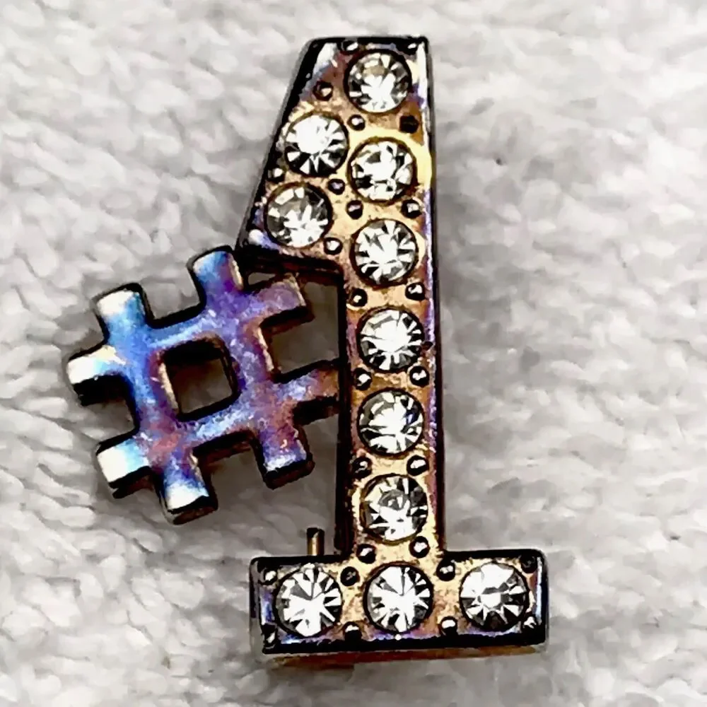 Vintage Pin Brooch Iridescent Rhinestone Number One Decorative Charm